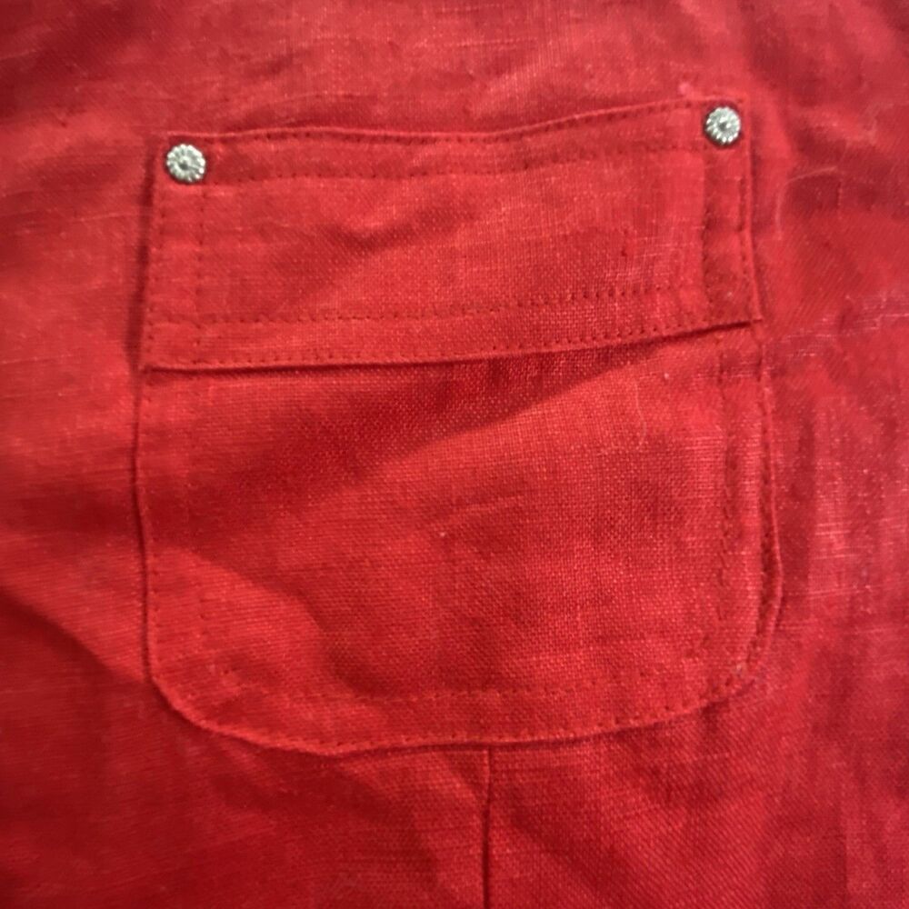 VTG Chadwicks Red Linen Jacket 12P Petite Studded Snap Front Pockets - Picture 5 of 10